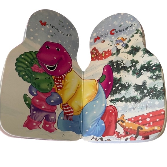 Vintage 1999 Barney as Santa Claus with We Wish You A Merry Christmas Board Book - Picture 6 of 13